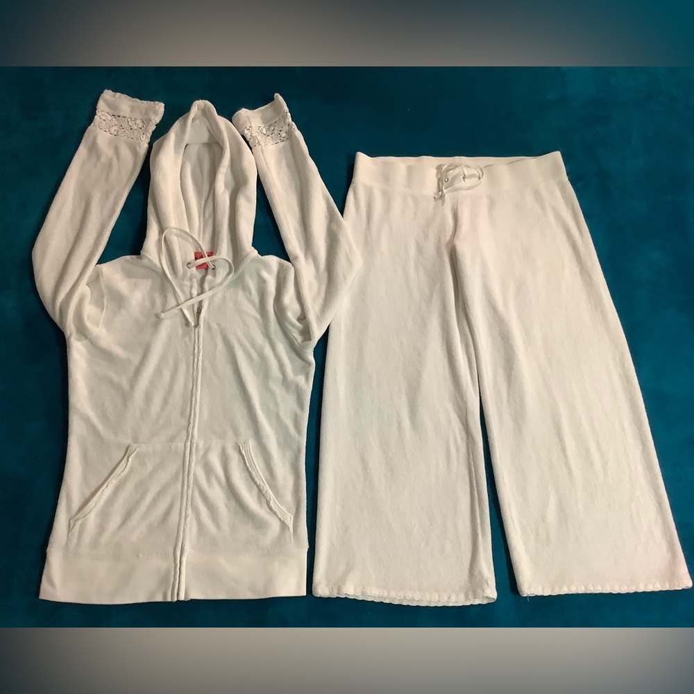 Juicy Couture Terry Capri Culottes Pants 30 x 22 Zip Up Hoodie Tracksuit